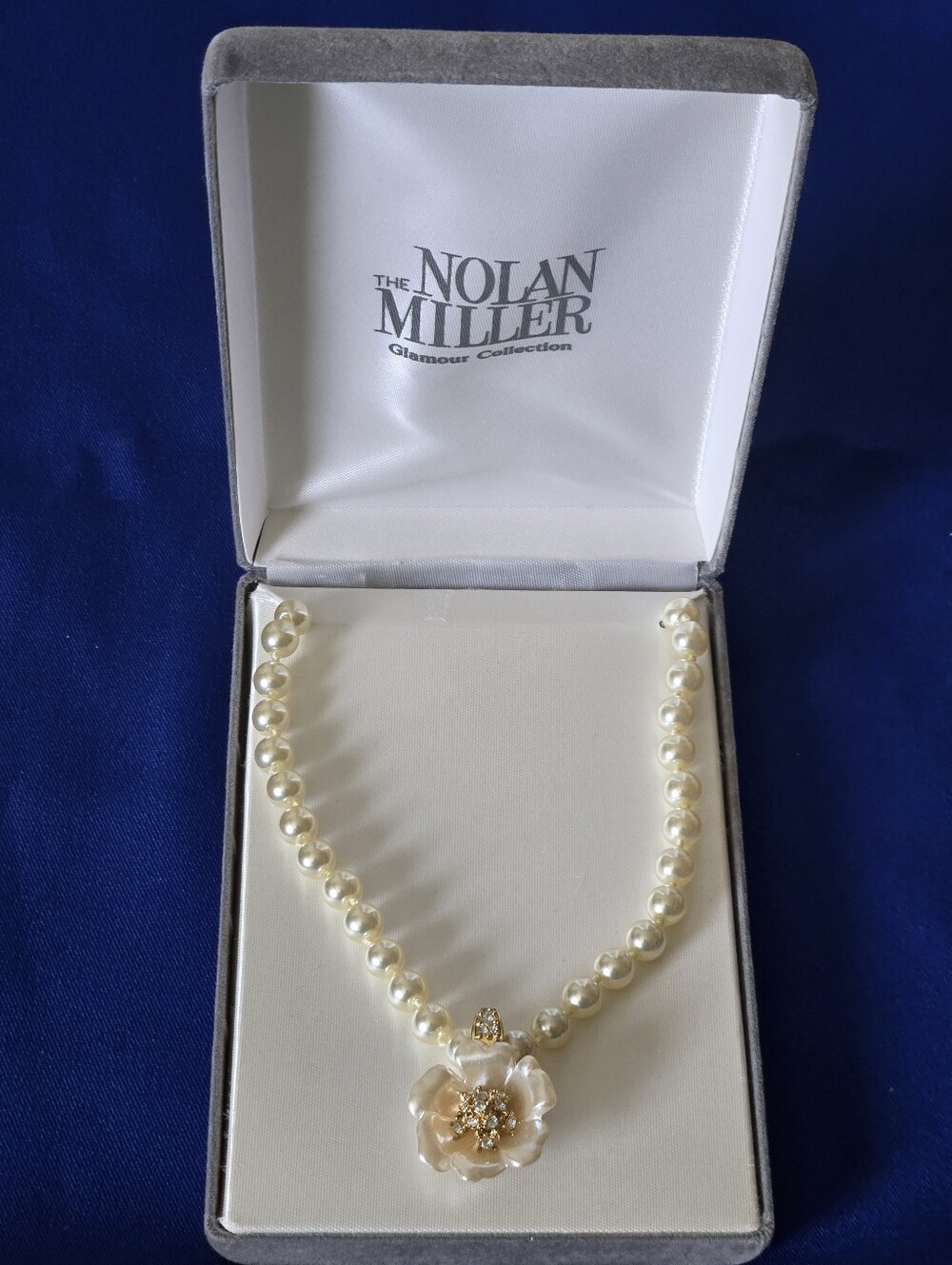 Nolan Miller Vintage Shimmering Crystal Faux Pearl Necklace & Floral Enhancer